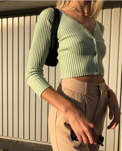 Long Sleeve Button Up Crop Top Tee Shirt For Young