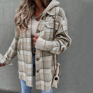 Oversizd Fit Button Up Hoodies Casual Multi Colored Hooded Flannel Shirt
