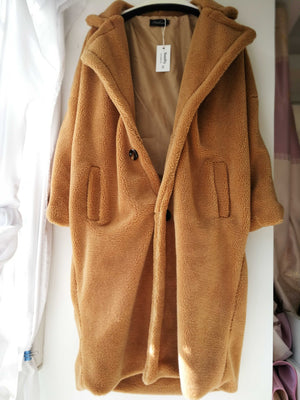 Long Faux Fur Camel Teddy Coat Maxi Jackets