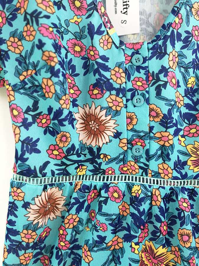 Trimming Boho Floral Button Down Flowy Mini Dress