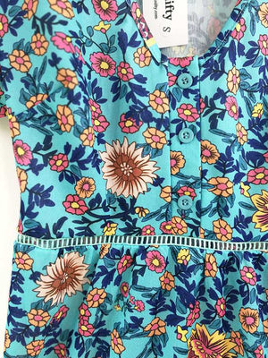 Trimming Boho Floral Button Down Flowy Mini Dress
