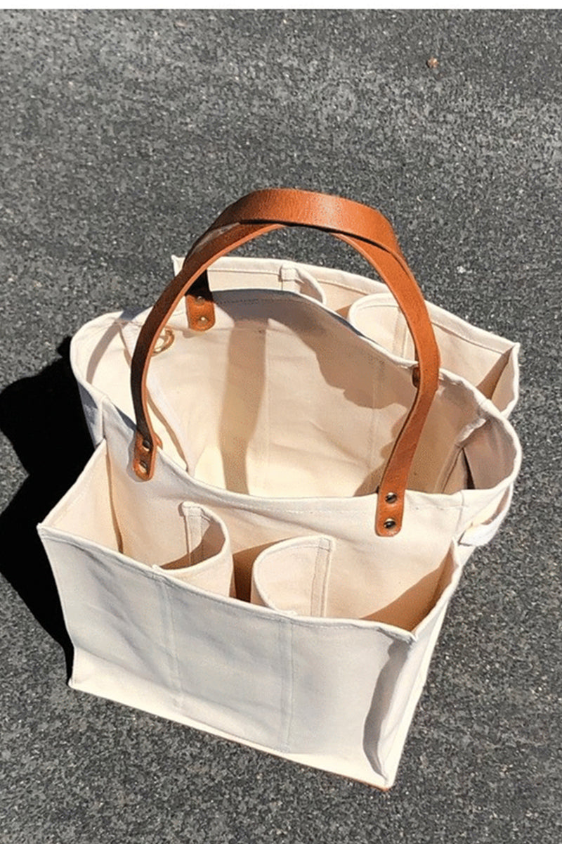 Utility Shopping Canvas Market Tote Bag With Multi compartments