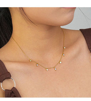 18k Gold Plated Shimmer Beaded Crystal Zirconia Diamond Pendant Necklace