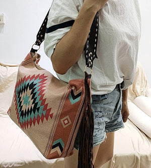 Bohemian Wave Colors Beach Wayuu Tote Mochila Canvas Bags
