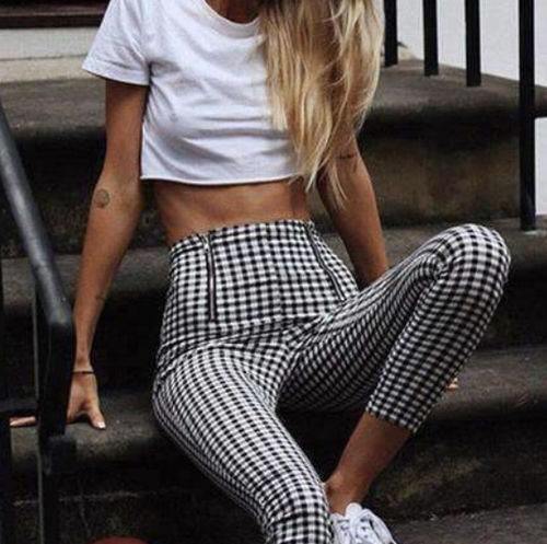 Classic Tummy Slimming Checked Trousers Stretch Skinny Pants