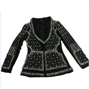 Classy Brand Full Embellishments Beaded One Button Black Blazer