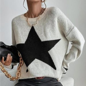 Streetwear Block Designer Star Graphic Knitted Crew Necks Sweater