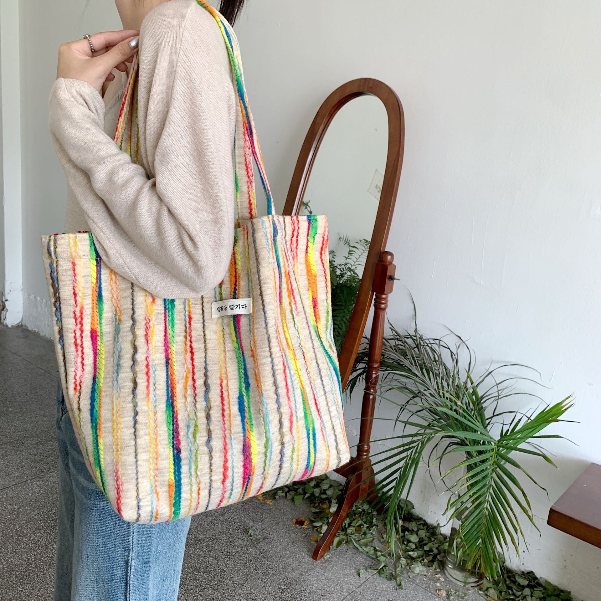 Rainbow Striped Bolsas Overnight Weekender Transport Tote Tag