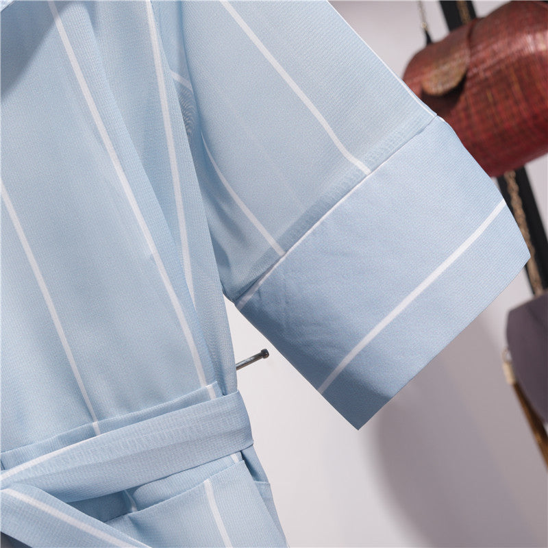 Two Piece Slimming Stripe Color Block Midi Shirt Dress