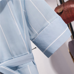 Two Piece Slimming Stripe Color Block Midi Shirt Dress