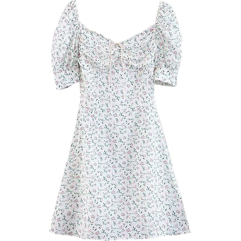 Ditsy Garden Floral Hibiscus Printed Shirred Tie Puff Sleeve Fitted Bo –  sunifty