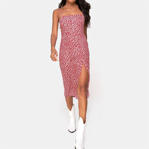 Hawaiian Ditsy Hibiscus Print Flowery Girl Midi Floral Garden Dress Side Slit