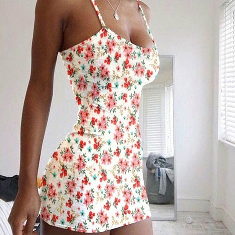 Bohemian Garden Flowers Short Floral Summer Bodycon Scoop Dress