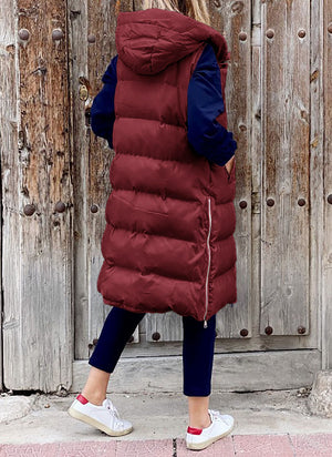 Longline Padded Puffer Gilet With Hood Body Warmer – sunifty