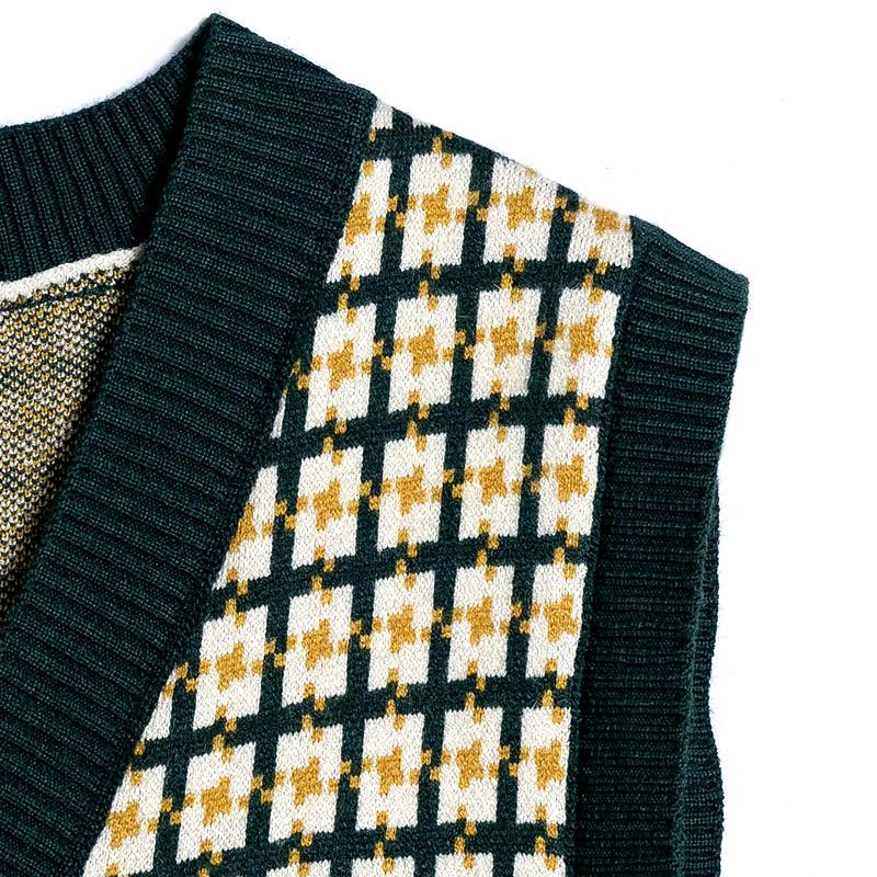 Color Block Oversized Dogtooth Sleeveless Knit Vest Jumper