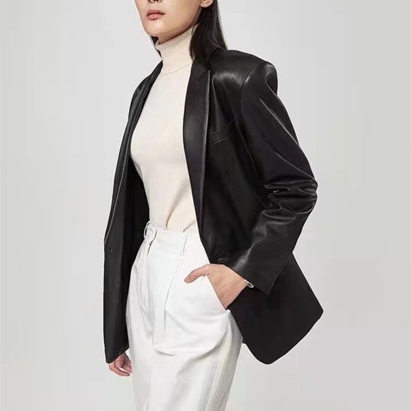 Cool Recycled One Button Vegan Leather Blazer Jacket Fall winter