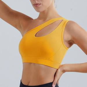 Athletic One Shoulder Yoga Bras Push Up Sports Shockproof Workout Gym Top