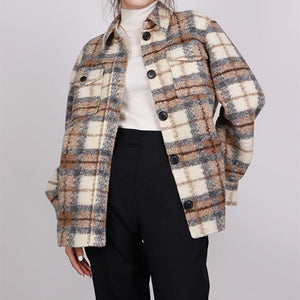 Dyed Pocket Overshirt Check Wool Blend Shirt Jacket