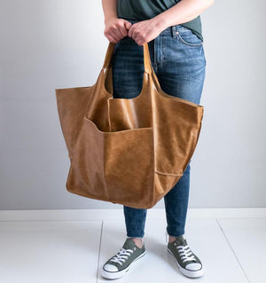 Brown Leather Womens Tote Bags School Handbags