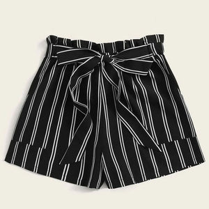 Striped High Waisted Paper bag Shorts Women's