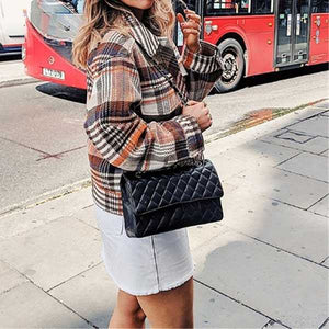 Classic Thick Colorblock Checked Button Down Shirt Jacket Woolen