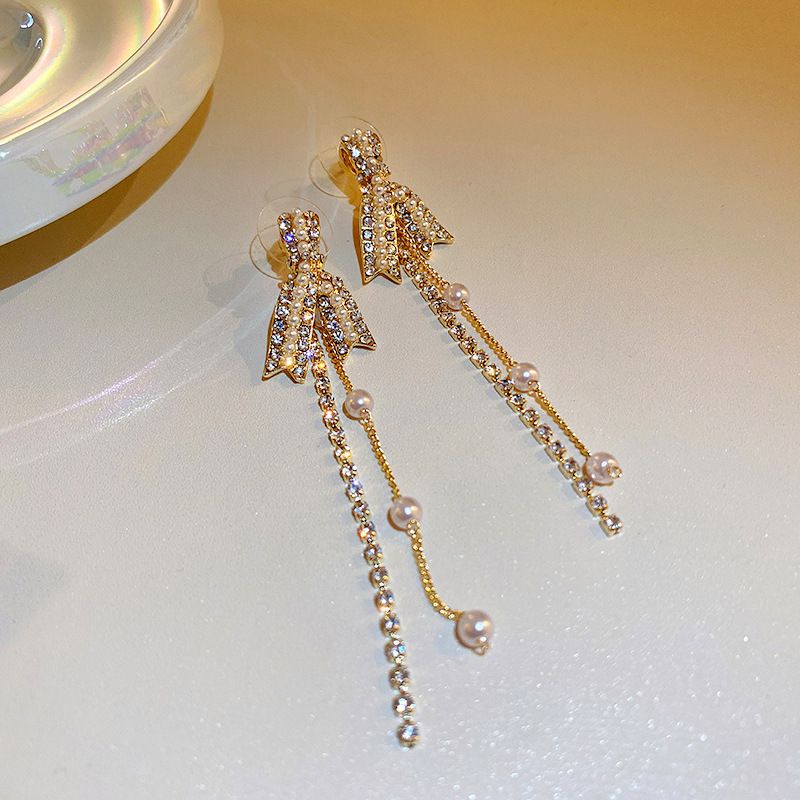 Gold and Rhinestone Stars Chandelier Tassel Pendant Earrings