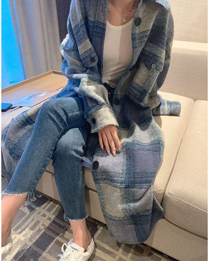 Classy full length long tweed cashmere coat wool peacoat