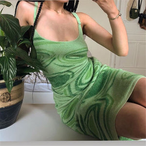 Soft Fluffy Circle Print Textured Knit Cut Out Back Knitted Long Dress