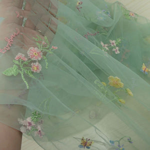 Retro Floral Flower Embroidered Maxi Prom Tulle Formal Gown Dress