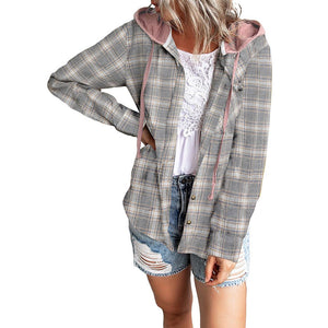 Oversizd Fit Button Up Hoodies Casual Multi Colored Hooded Flannel