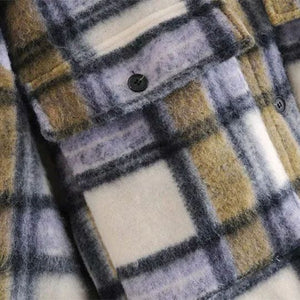 Checked Collared Overshirt Patch Pocket Wool Blend Tweed Jacket