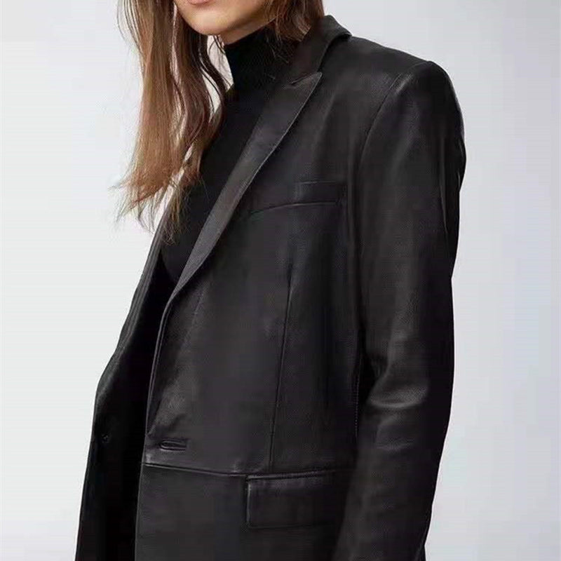 Cool Recycled One Button Vegan Leather Blazer Jacket Fall winter