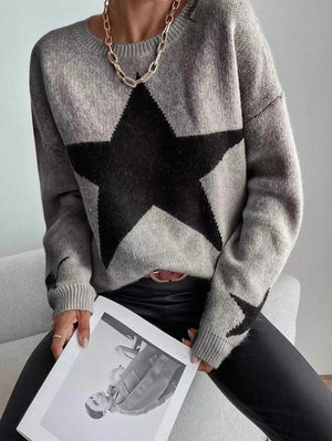 Streetwear Block Designer Star Graphic Knitted Crew Necks Sweater
