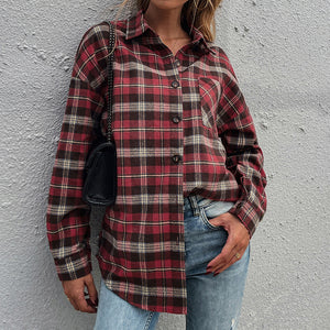 Colorblock Plaid Faux Wool Jacket Flannel Shirt Jacket