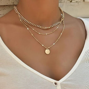 Detachable Chunky Chain Link Choker Multi Layered Disco Coin Minimalist Necklace Set