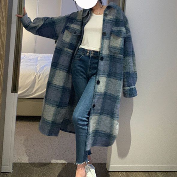 Classy full length long tweed cashmere coat wool peacoat