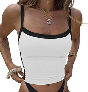 Sporty Color Block Spaghetti Strap Crop Tank Top Basics For Women
