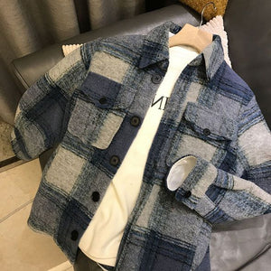 Dyed Pocket Overshirt Check Wool Blend Shirt Jacket