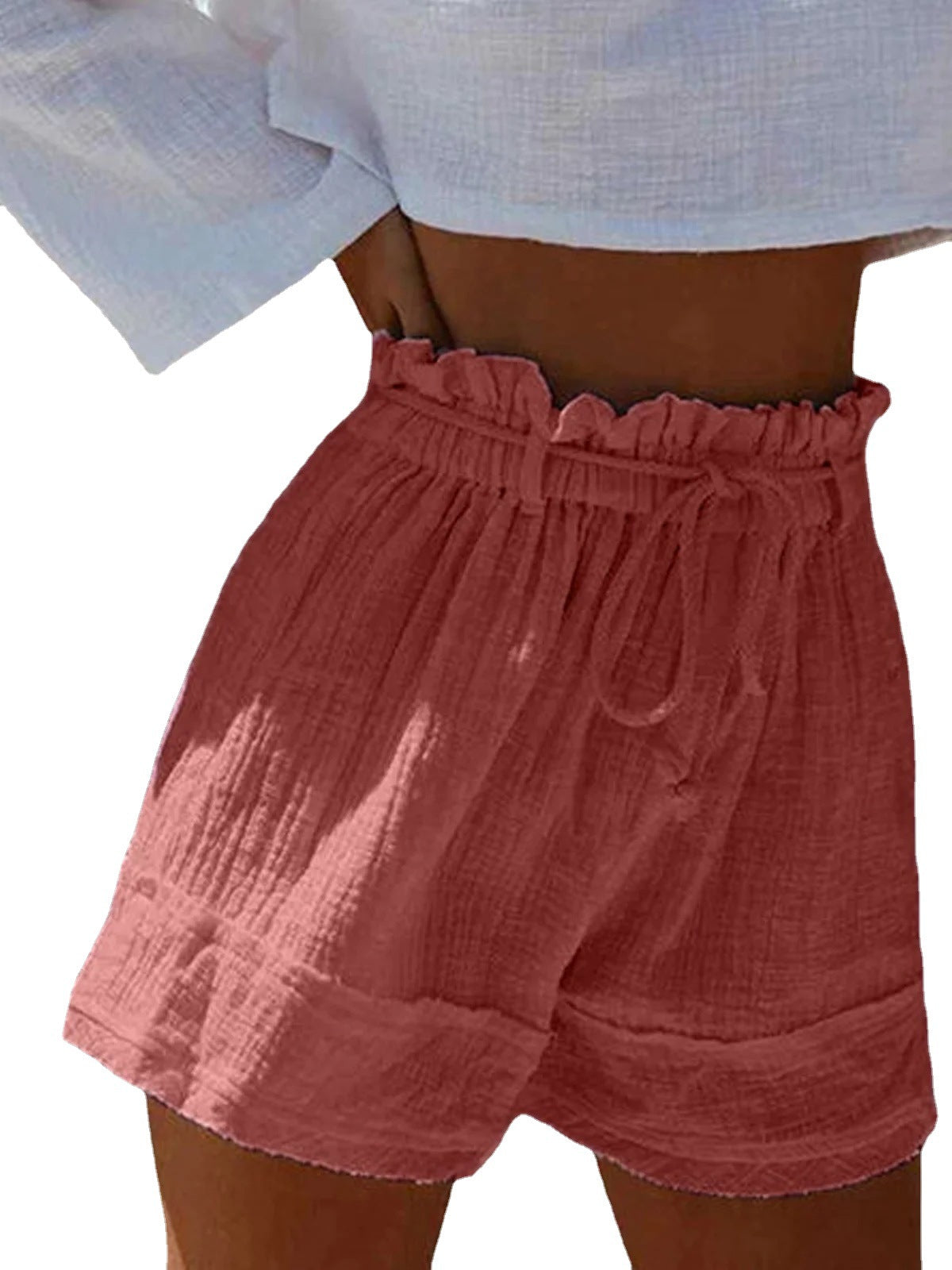 Super Comfy Boho Cotton Linen Ruched Waist Shorts