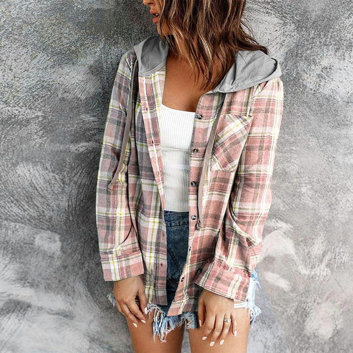 Oversizd Fit Button Up Hoodies Casual Multi Colored Hooded Flannel Shirt