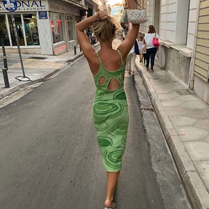 Soft Fluffy Circle Print Textured Knit Cut Out Back Knitted Long Dress