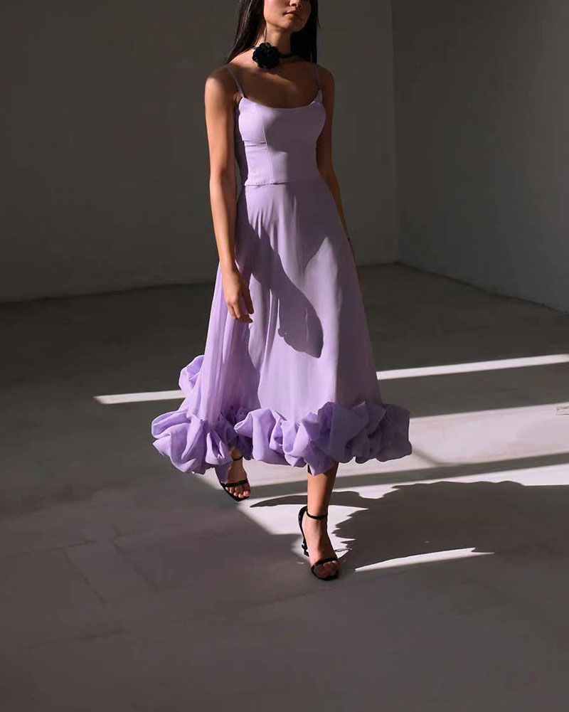 purple flowy dresses Lavender Silk Slip Dress for Women Open Back Drawstring Sexy Flowy Dre –  shinydress main image 1