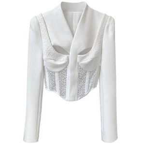Slim Fit Tailored Blocked Mesh Lace Cropped Corset jacket