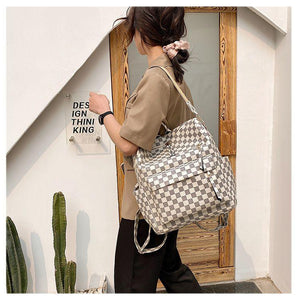 Retro Faux Leather Check Pattern Print Rucksack Vegan Backpack Tote –  sunifty