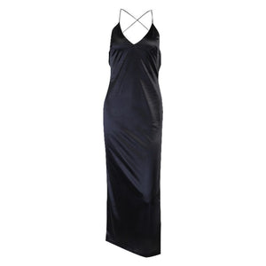 Cute Solid Color Cowl Neck Slip Long Satin Dress Low Back