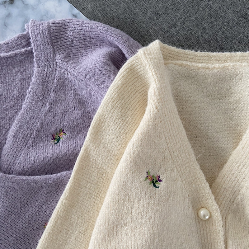 Floral Embroidery Knit Cardigan and Tank Crop Sweater Co ord Set