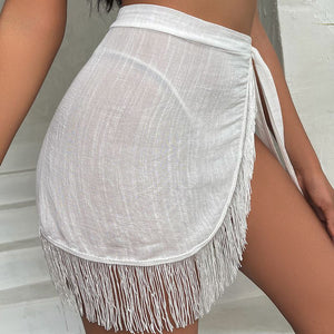 Hipster Tassels High Waist A Line Wraps Mini Skirt