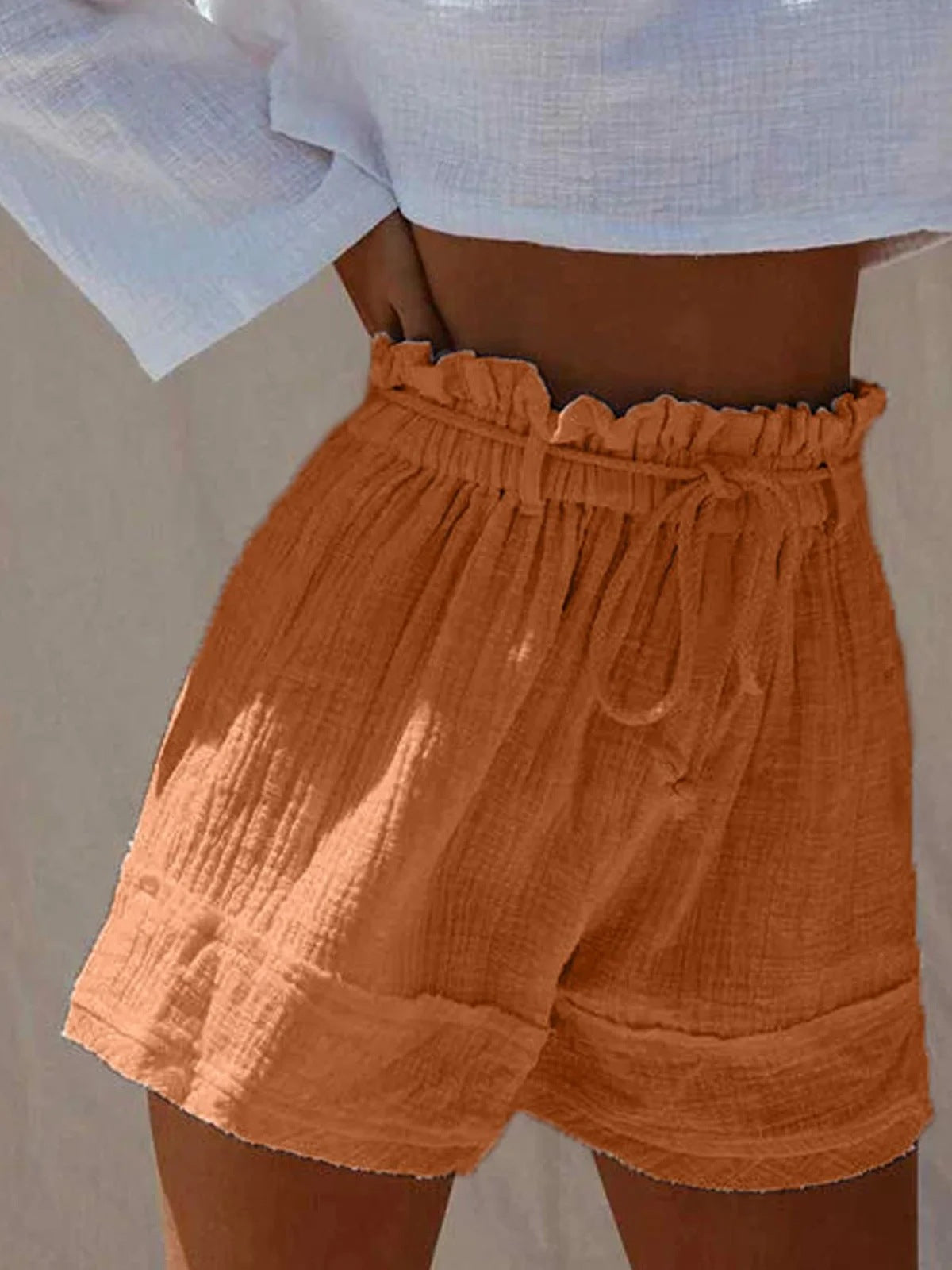 Super Comfy Boho Cotton Linen Ruched Waist Shorts