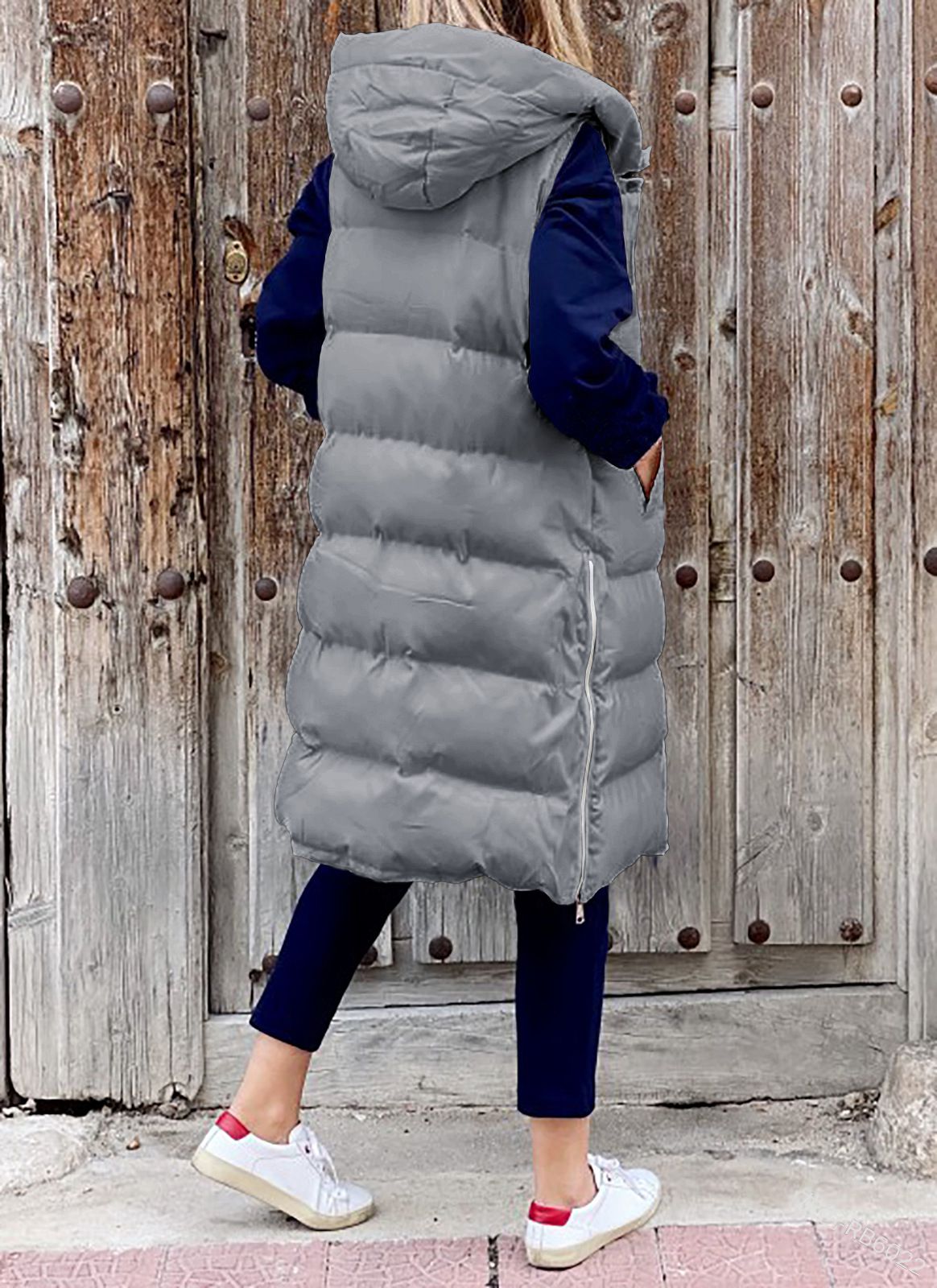 Longline Padded Puffer Gilet With Hood Body Warmer