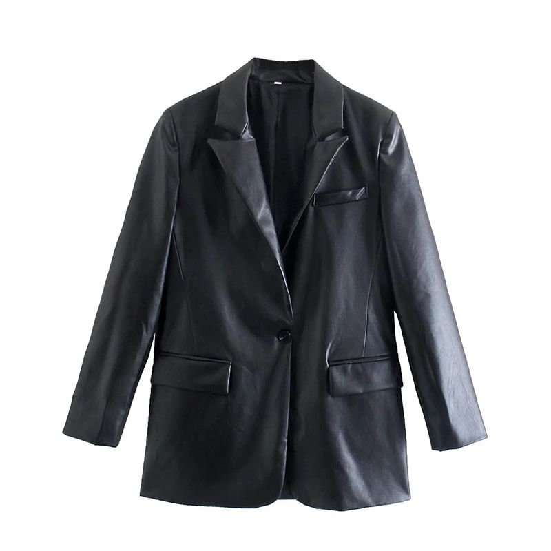 Cool Recycled One Button Vegan Leather Blazer Jacket Fall winter
